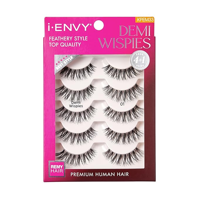 i•ENVY 15 Pairs Demi Wispies False Lashes (3 Pack), Premium Quality 100% Human Hair, Fluffy Feathered Eyelashes with Volume & Curl, Natural Look, Lightweight, Comfortable, Reusable for Everyday Wear