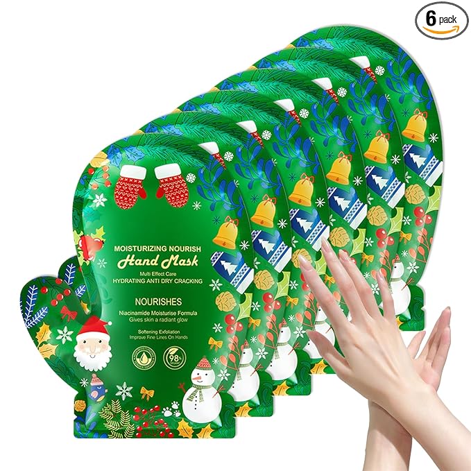 6 Pairs Hand Masks Moisturizing Gloves, Hydrating Hand Mask Moisturizer Gloves Care for Dry Cracked Hands, Smooth Long Lasting Soft Firming Hand Mask Gift Set for Men Women（P
