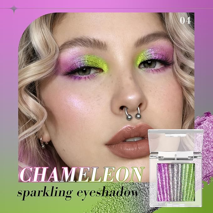 Afflano Chameleon Iridescent Eyeshadow, Multichromatic Duo Chrome Eyeshadow High Color Payoff, Holographic Sparkly Glitter Eye shadow Rainbow Makeup, Half Magic Eyeshadows for Party, Daily Makeup #04