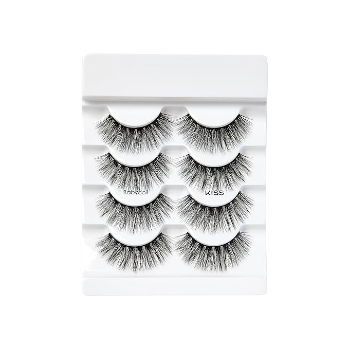 KISS Lash Couture Triple Push Up Collection Multipack, 3D Volume False Eyelashes with Triple Design Technology, Multi-Angles & Lengths, Reusable, Style 'Babydoll', 4 Pairs Fake Eyelashes (Pack of 2)