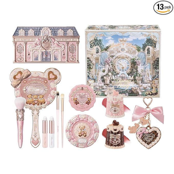 Flower Knows The Pink Desserts 13-Piece Makeup Gift Box Set,Includes Makeup Palette,Blush,Lip Jelly,Concealer Palette,Bag Charm,Hand Mirror,Brush*5,Gift Box,Perfect Anniversary Valentine,Make Up Gift