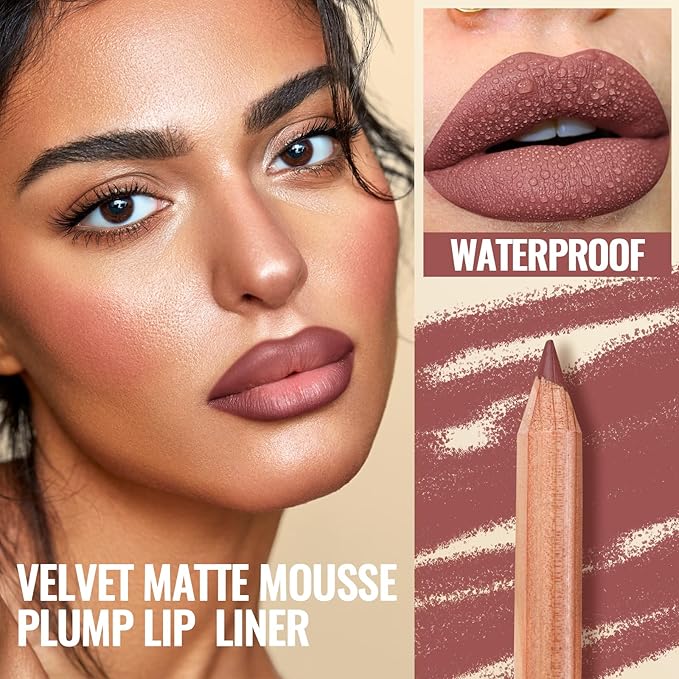 Pudaier 6Pcs Lip Liner Set, Nude-Pink Matte Series Lip Liner with 2 Sharpeners, Smooth & Longer-Lasting LipLiner for Women, High Pigmented Waterproof Lip Liner Pencil for Defining & Filling Lips