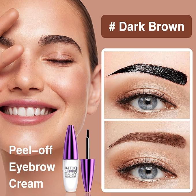 2Pcs Dark Brown Tattoo Eyebrow Gel Easy Peel Off, Tinted Eye Brow Gel, Waterproof & Sweatproof & Transfer-proof, All Day Weal, for All Skin Types, Mother's Day Makeup Gift