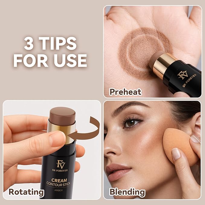 FV Cool Toned Contour Stick, Creamy & Blendable Formula, Highly Pigmented, Long-Lasting for a Natural, Waterproof Finish, Face Sculpting Makeup for Fair/Light Skin, Beginner Friendly, 01 Amber
