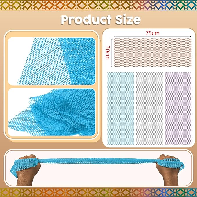 African Net Sponge (4-Pack) - Premium Exfoliating Body & Face Scrubber, Travel-Ready, Durable, Gentle Exfoliation Tool(Light Purple,Gray,Sky Blue,Brown)