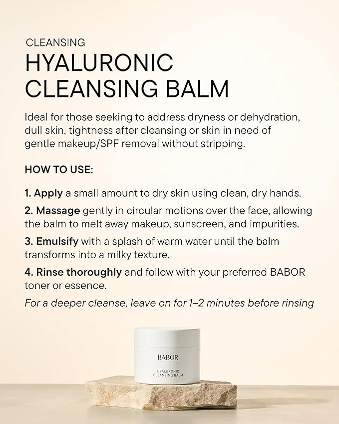 BABOR Hyaluronic Cleansing Balm to Oil for Demanding Skin, Gentle Cleansing for Face Infused with Hyaluronic Acid to Hydrate Skin, 15 ml