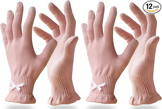 Evridwear Cotton Moisturizing Gloves Overnight Touchscreen for Dry Hands SPA Eczema Hand Care, Day and Night Moisturizing Sleeping Gloves (2 Pairs L/XL, Feather Weight Pink)