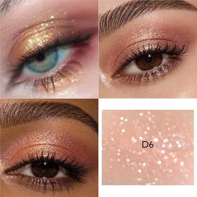 Peach Plum Shimmer Eyeshadow, Holographic Duochrome Glitter Eyeshadow Palette Color Shift Metallic Chameleon Sparkling Cream to Powder Eye Shadow Highlighter Makeup for Festival Party/Daily