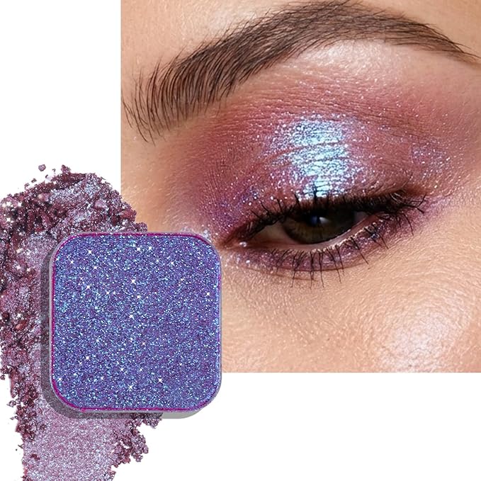 Duochrome Chameleon Eyeshadow, Blue-Purple Shift Shimmer, High-Pigment Long-Lasting, Metal Pan Refill Fits Magnetic Makeup Palettes (Flushed Lizard)