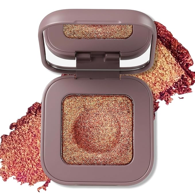 Erinde Burgundy Gold Copper Duochrome Glitter Eyeshadow Palette, Holographic Chameleon Shimmer Eye Shadow, Rich Color, Color Shift Sparkle Inner Corner Eye Highlighter Palette Makeup for Rave, 07