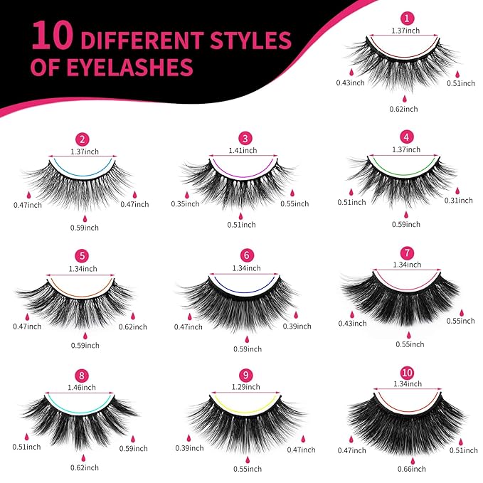DYSILK Mink Lashes False Eyelashes - 30 Pairs 10 Styles Mixed Lashes Pack False Mink Eyelashes Wispy Fluffy Natural Look Eyelashes Long Lashes Soft Reusable