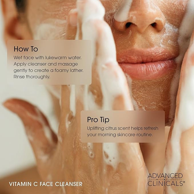 Advanced Clinicals Exfoliating Glycolic Acid & Salicylic Acid Face Wash + Hydrating Vitamin C Facial Cleanser 2pc AM/PM Skin Care Set For Women & Men To Gently Exfoliate & Cleanse Dirt & Oil, 2PC