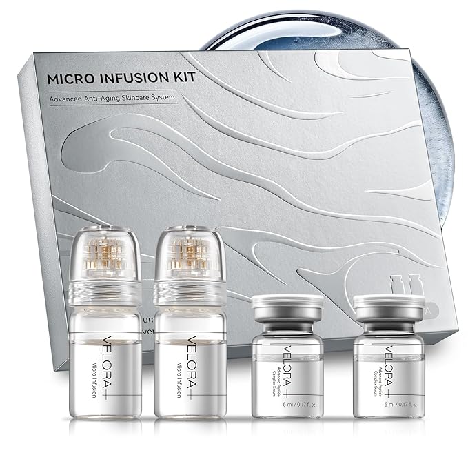 Micro Infusion System for Face - Hydrating Peptide & Hyaluronic Acid Serum Set, Skin-Smoothing Radiance Set with 0.25mm Stamp, At-Home Facial Kit, 1 Month