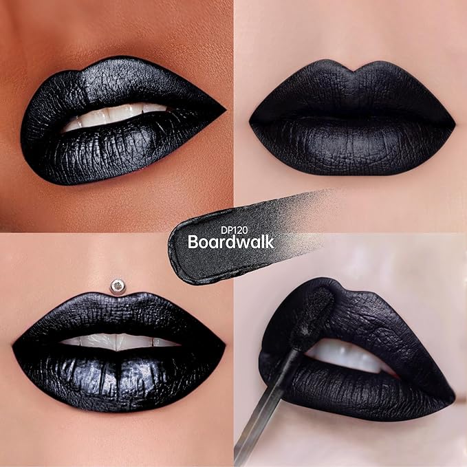 Depuplum Black Lipsticks for Women Metallic Lipstick Long Lasting Shimmer Lip Gloss Metal Shine Glitter Waterproof Lipsticks Full Coverage Lip Color for Mother's Day,DP120 Boardwalk