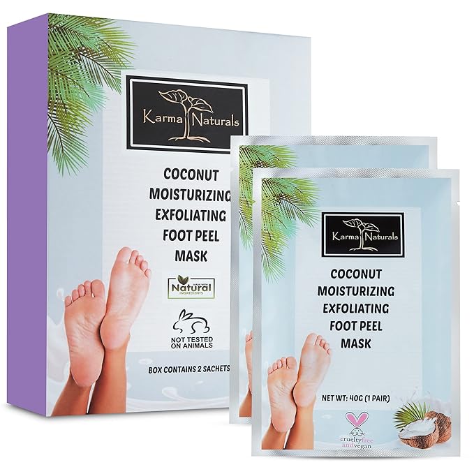 karma organic Feet Peeling Masks for Dry Cracked Feet, Remove Dead Skin & Calluses - Removes & Repairs Rough Heels, Dry Toe Skin (Pack of 2)