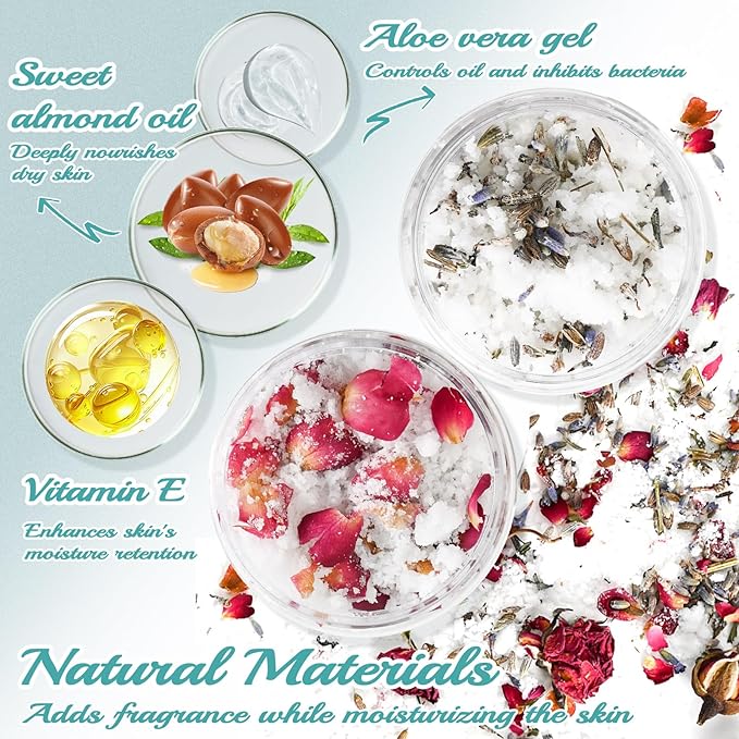 JUYRLE Body Scrub Making Kit- Make Your Own Salt Body Scrub with Almond Oil, Essential Oils, Moisturizing and Exfoliating Dry Skin Hand Foot DIY Organic Body Scrubs Gifts For Women & Men