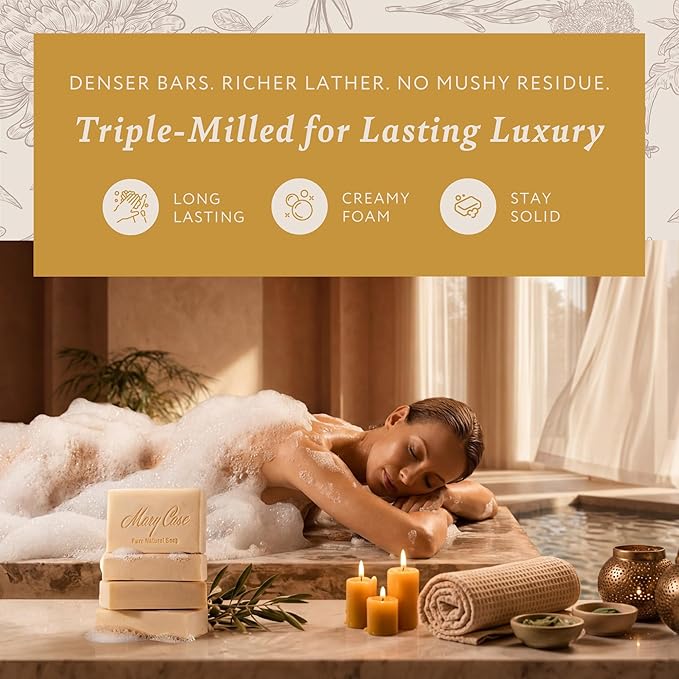 Mary Case Turkish Hammam Bar Soap Set of 4 | Traditional Bath Soap with Premium Olive Oil | Natural Bath Soap Bars for Men & Women | Softening, Purifying & Deeply Cleansing Skin