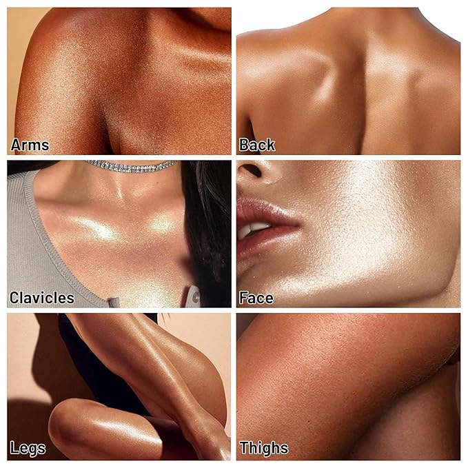 UCANBE Body Shimmer Oil 100ml, Moisturizing Face Body Glow Glitter Oil, Waterproof Shimmering Luminizer Liquid Illuminator Highlighter, Tinted Shimmer Lotion Glowing Bronzer Makeup(Silver)