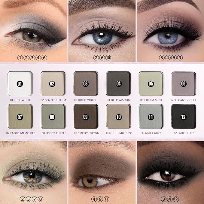 All Matte Neutral Eyeshadow Palette, Cool Toned Grey Smoky Eyeshadow Palette for Hazel Brown Eyes, High Pigmented Mauve Taupe Natural Eye Shadow Pallet for Older Women, Blendable & Long Last,Talc Free