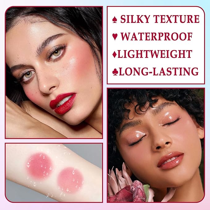 3 Colors Blush Stick with Makeup Sponges,Matte Solid Cream Blush,Multi-Use Blush Stick for Cheeks,Lips and Eye,High Pigmented Makeup Sticks Set A4
