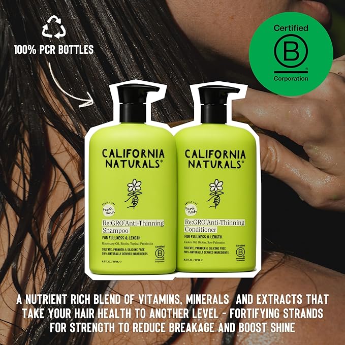 California Naturals Re:GRO Anti-Thinning Shampoo & Conditioner Set, Biotin, Caffeine & Rosemary Oil, Hair Loss & Thinning Support for Women and Men, Sulfate Free, 20 fl oz