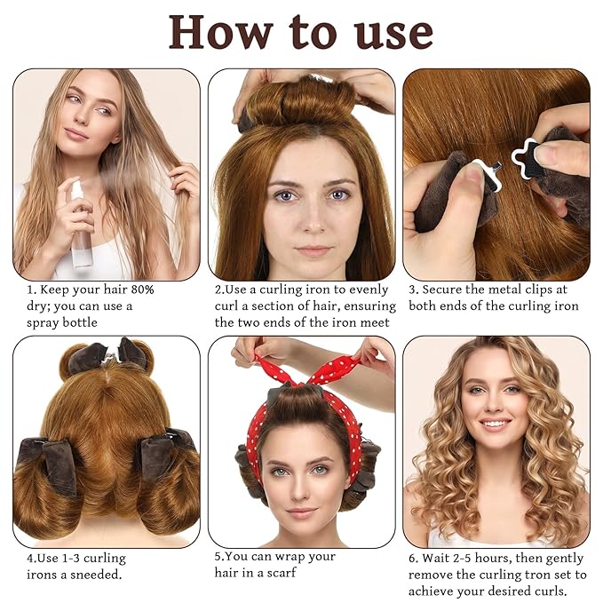 5Pcs Heatless Curls Rods, Soft Flexi Satin Flexi Rods for Heatless Curls, Satin Heatless Curls Overnight, for Lazy Curls & Waves, Gentle Styling Tools for Overnight Hairstyles