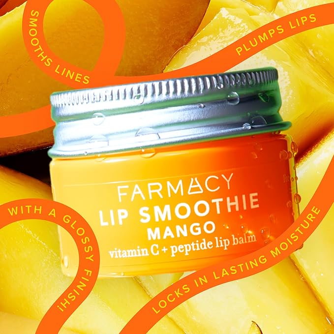 Farmacy Vitamin C + Peptide Hydrating Lip Balm - Lip Smoothie Moisturizing + Plumping Treatment - Smooths Lines with a High-Gloss Finish - Mango (10g)