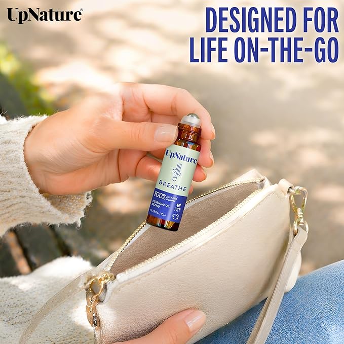 UpNature Breathe Essential Oil Roll On Blend – Natural Breathing Support - Premium Quality Essential Oils for Skin - Pure Blend of Peppermint, Tea Tree & Eucalyptus Oil