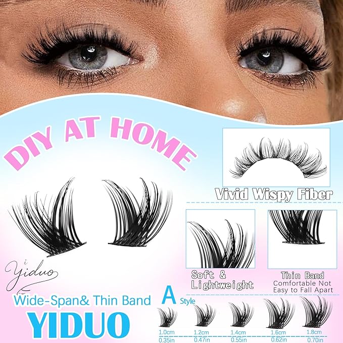 YIDUO 5 Styles Eyelash Clusters Kit 80D 100D Volume Wispy Individuals lash Extensions Kit, Volume Studio Effect, Fake Eyelashes 500Pcs All-in-1 Pack with Glue |Tweezers |Removers |Brush