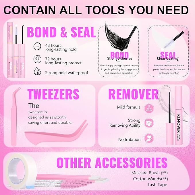 [NATURAL]Geeneiya 5 Styles Lash Clusters Kit, Mermaid/Venus/Flora/Bottom Fairy Eyelash Clusters Extensions 3D Wispy Lash Extension Kit for Beginners, DIY at Home Easily
