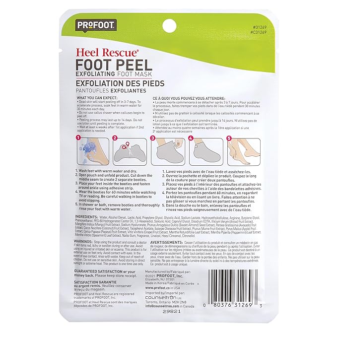 Profoot Heel Rescue Foot Peel Exfoliating Booties with Natural Botanicals, 1 Pair