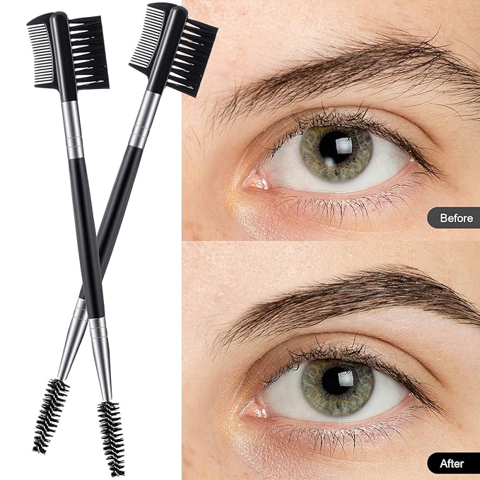 3 Pcs Eyebrow Brush Eyelash comb separator 3 Head Eyelash Shaper and Eyebrow Brush Dual Comb Double Head Makeup Grooming Tool for Women Cosmetic Separating Shaping Brow(Black)