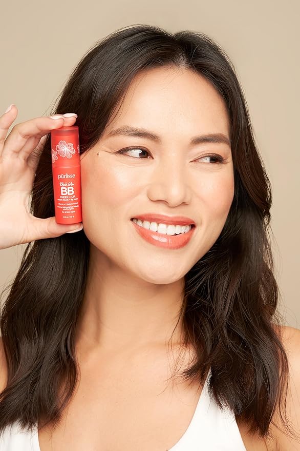pūrlisse Blush Glow BB Lip and Cheek Tint - Hydrating & Buildable 2-in-1 Cream Blush Stick for Cheeks & Lips - Formulated with Nourishing Vitamin E & Hyaluronic Acid - Desert Sunset (.28 oz)
