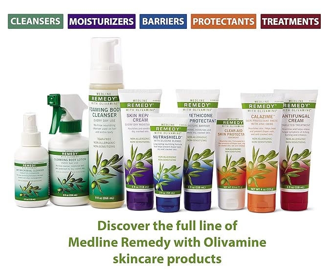 Medline Remedy Olivamine Calazime Skin Protectant Paste Cream, Used with Dry Chapped from Diaper Rash, Incontinence, Dermatitis, Psoriasis, Burns, Bites, White, 4 Oz, (Pack of 2)