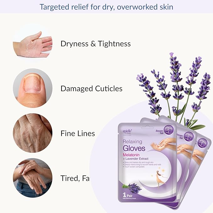 Epielle Relaxing Hand Mask 6 Pairs, Soften and Restore with Melatonin & Lavender Extract, Deep Moisturizing Gloves for Dry, Cracked Hands, Self Care Gifts for Women, Spa Kit, Mothers Day Gifts