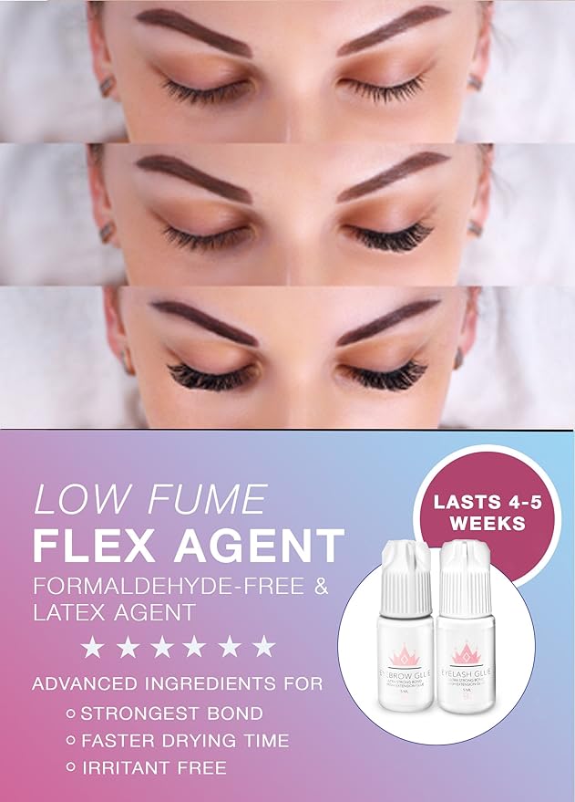 Lash Eyebrow Extensions Kit with 2 Trays of Mink False Eyebrows in Blonde/Light Brown, Glue Clear & Extension Tweezers, Comes on Mixed Length 5-8 mm (Light Brown 2-Pack, Violet Tweezer)