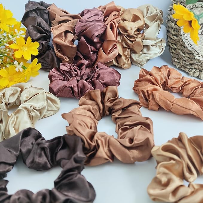 12PCS Satin Scrunchies Pack for Women and Girls, Soft Silk Hair Ties for Sleeping, No-Damage Satin Ponytail Holders for Thick or Curly Hair