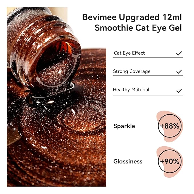 Brown Cat Eye Gel Polish, Moonlight Magnetic Cat Eye Gel Nail Polish With Magnet Stick, Dark Brown Glitter Holographic Shimmer UV Gel Nail Art Manicure Salon DIY Home, 12ML