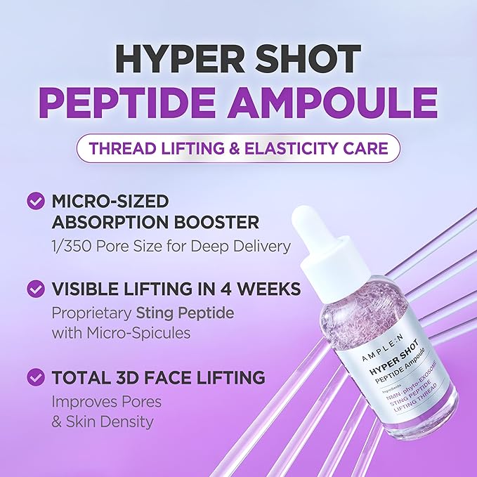 AMPLE:N Hyper Shot Peptide Ampoule - Korean Face Serum for Sagging Skin - Lifting, Firming, Elasticity with 2000ppm Peptide Complex Collagen Niacinamide Centella, Thread Technology, 2.7 fl.oz.