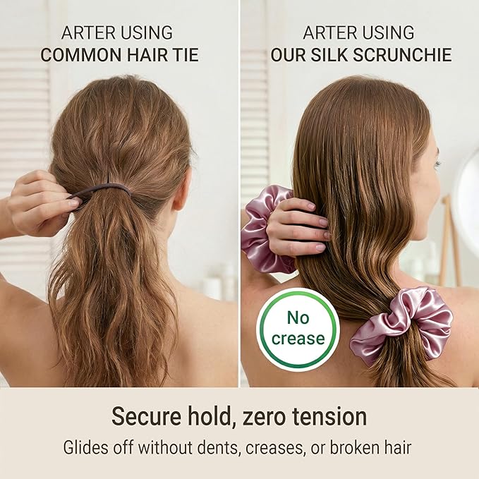 ZLYC 100% Mulberry Silk Hair Tie Scrunchie 19 Momme Gentle Creaseless Dent-Free Ponytail Holder for Women, 6cm Solid Mauve