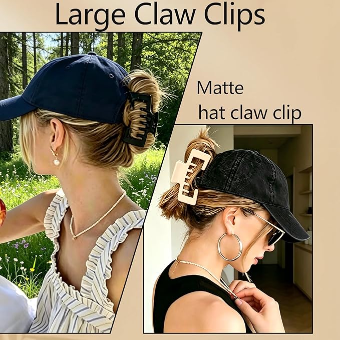 3PCS Hat Claw Clip, Large Claw Clips for Hat, Non-Slip Strong Matte Baseball Hair Clip for Womens Trucker Hat. 2026 New Accessories