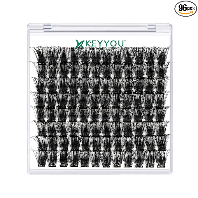 Lash Clusters,96 Pcs Cluster Lashes D Curl 18mm DIY Lash Extensions Eyelash Clusters,KEYYOU Volume Wispy Individual Lashes Soft&Comfortable Easy DIY at Home(Y05,D-18mm)