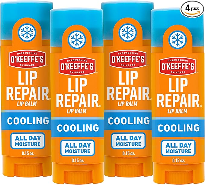 O'Keeffe's Lip Repair Lip Balm With Cooling Relief for Dry, Cracked Lips - Stick (4 Pack) - Moisturizer for Very Dry Lips