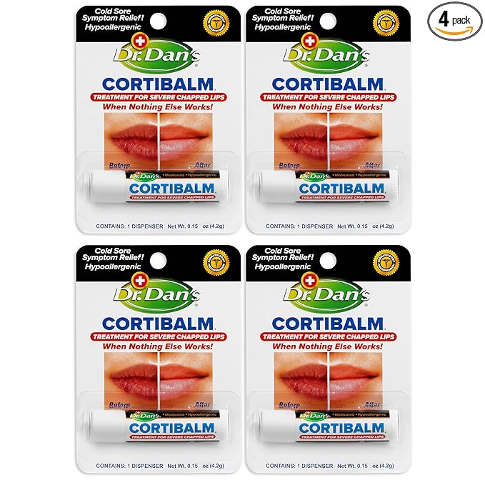 Dr. Dan's Cortibalm - 4 Pack - for Dry Cracked Lips - Healing Lip Balm for Severely Chapped Lips - Designed for Men, Women and Children