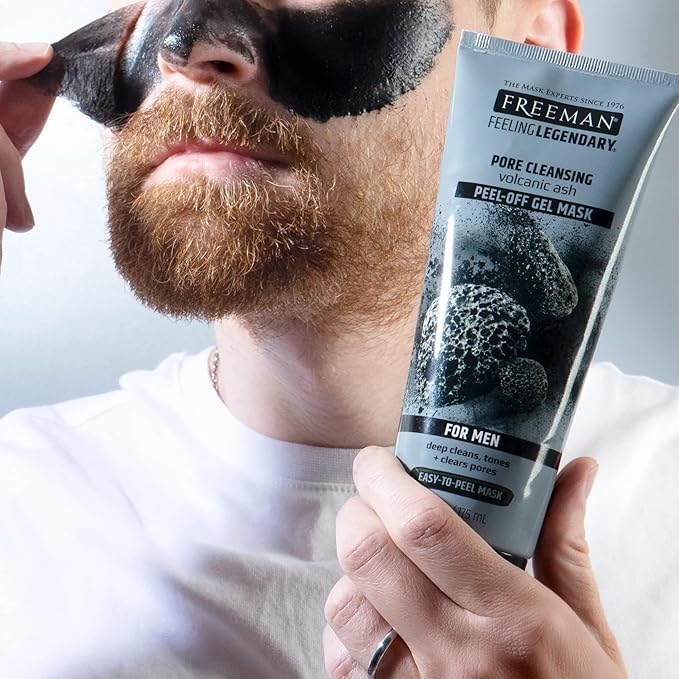 FREEMAN Pore Clearing Volcanic Ash Peel-Off Gel Facial Mask, Deep Cleansing, Removes Dirt From Pores, Not Over-Drying, Easy-to-use, For Men, 6 fl.oz./175 mL Tube
