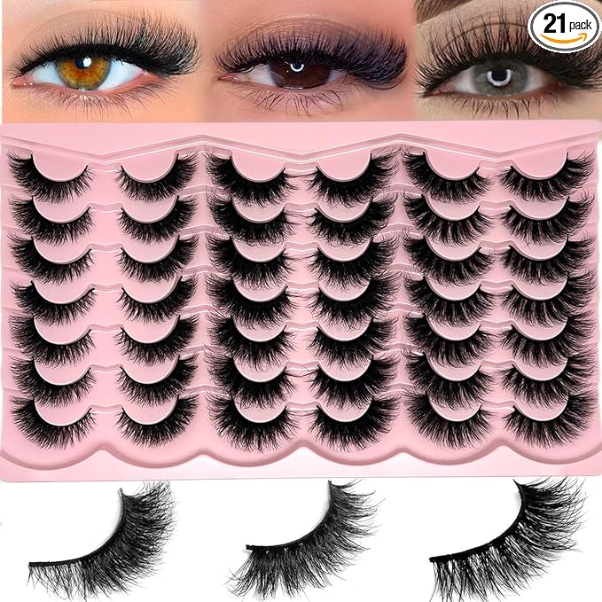 Mink Lashes Fluffy Natural Cat Eye Strip Lashes Pack Wispy C Curl 3D Cateye False Eyelashes Natural Look Faux Mink Eyelashes Bulk