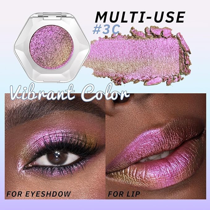 Noerrors Smoky Pink Gold Duochrome Glitter Eyeshadow, Multichrome Shimmer Holographic Creamy Metallic Eyeshadow, Half Magic Sparkling Iridescent Mermaid Eye Brightener Makeup Palette Rave Accessories