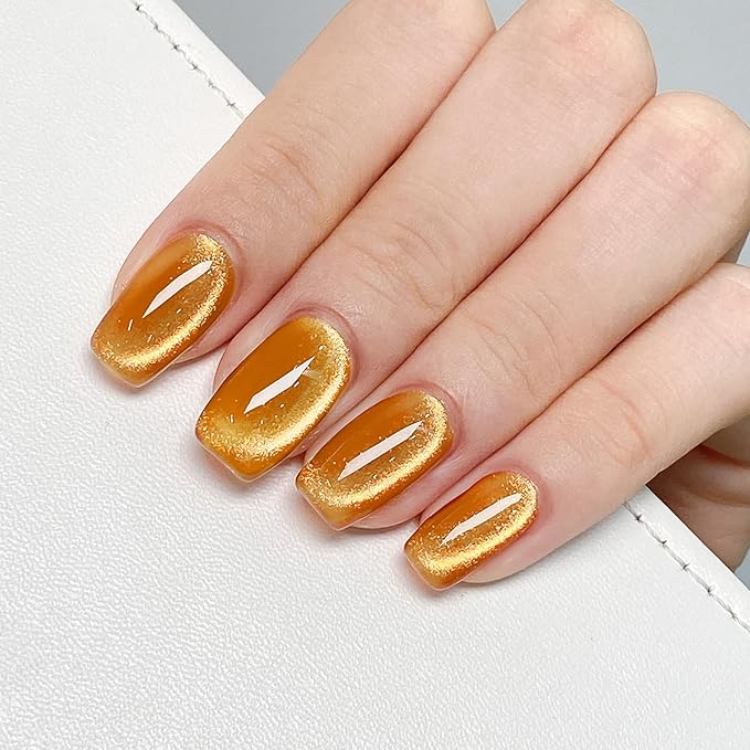 MAYCHAO 15ML Fall Amber Cat Eye Gel Nail Polish 1Pc Amber Brown Cat Eye Gel Polish Soak off Holographic Magnetic Nail Polish for Nail Art Manicure Salon DIY at Home, 0.5 OZ