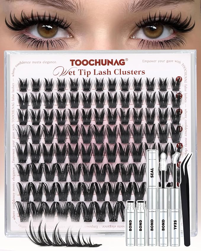 TOOCHUNAG Manga Lash Clusters Kit Bunny Eyelashes Clusters 10-18mm Volume Spiky DIY Cluster Lashes Extension Kit with White Lash Bond and Seal D Curly Baddie Anime Eye Cluster Eyelash Extensions