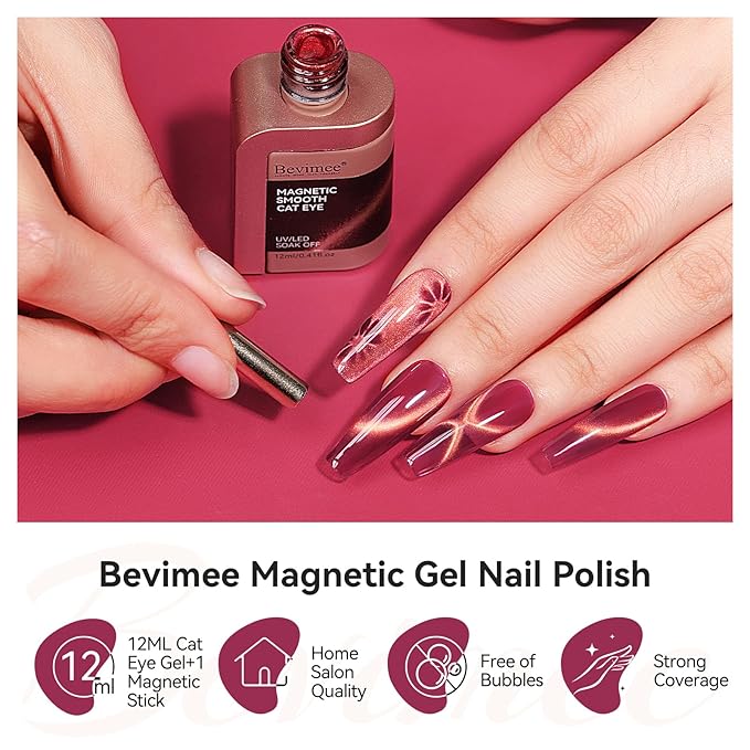 Cat Eye Gel Nail Polish Red Glass Jelly Magnetic Nail Polish Gel Shimmer Glitter Gloss Shine Holographic Wine Color Velvet for Valentine's Day Gift Nail Art Manicure DIY at Home 12ml